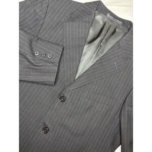 Ermenegildo Zegna Suit Jacket Mens 40 (50) Black Dark Grey Pinstripe Blazer Wool